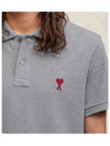 Men's Heart Logo Polo Shirt Heather Grey - AMI - BALAAN 6