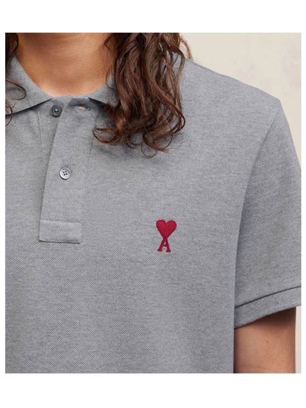 Men's Heart Logo Polo Shirt Heather Grey - AMI - BALAAN 6