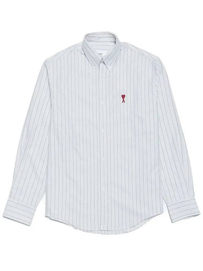 Small Heart Logo Stripe Boxy Fit Long Sleeve Shirt Chalk - AMI - BALAAN 2