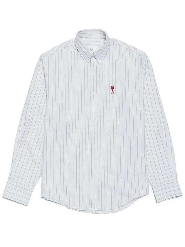 Small Heart Logo Stripe Boxy Fit Long Sleeve Shirt Chalk - AMI - BALAAN 3