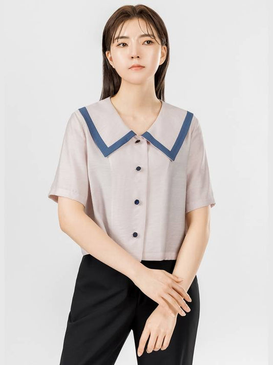 Helena Summer Sailor Color Scheme Collar Point Crop Short Sleeve Blouse Ballet Pink HELENA16BP - RAMUSTUDIO - BALAAN 2