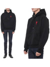 Heart Embroidered Logo Organic Cotton Hoodie Black - AMI - BALAAN 3