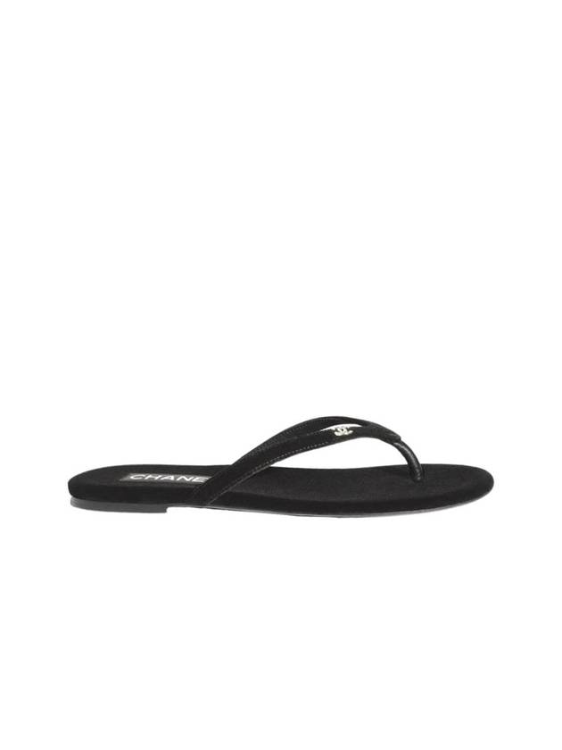 Logo Velvet Flip Flops Black - CHANEL - BALAAN 1