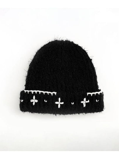 Flower Hand Stitched Beanie Black - RUBATI - BALAAN 2