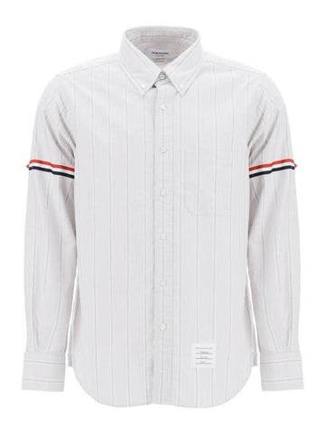 Oxford Armband Stripe Long Sleeve Shirt Grey - THOM BROWNE - BALAAN 1