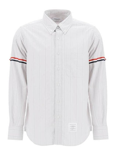 Oxford Armband Stripe Long Sleeve Shirt Grey - THOM BROWNE - BALAAN 1