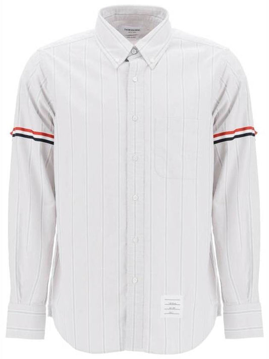 Striped Oxford Armband Straight Fit Long Sleeve Shirt - THOM BROWNE - BALAAN 1