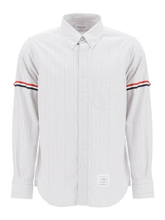 Oxford Armband Stripe Long Sleeve Shirt Grey - THOM BROWNE - BALAAN 1