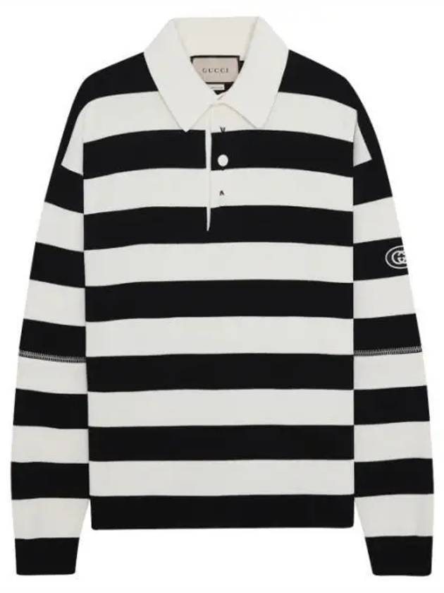 Men's Striped Cotton Polo Shirt Ivory Black - GUCCI - BALAAN 1