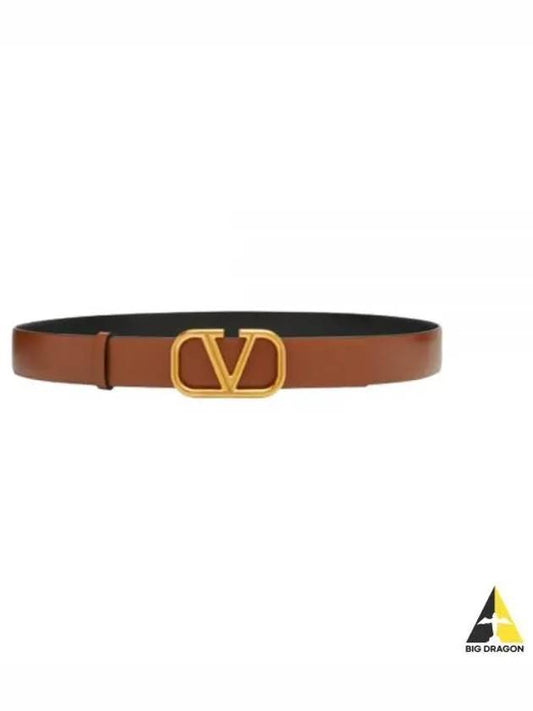 Signature V Logo Leather Belt Brown - VALENTINO - BALAAN 2