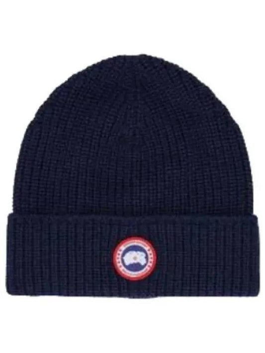 Logo Patch Wool Beanie Navy Hat - CANADA GOOSE - BALAAN 1