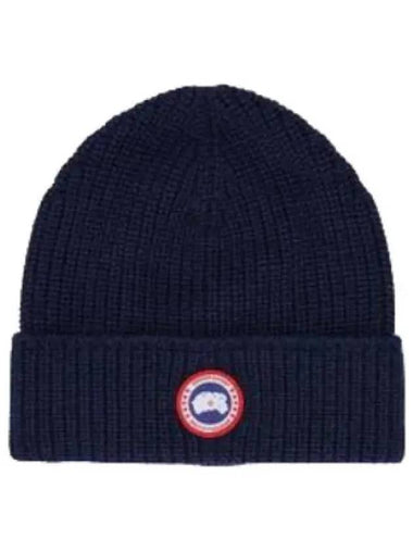 Logo Patch Wool Beanie Navy - CANADA GOOSE - BALAAN 1