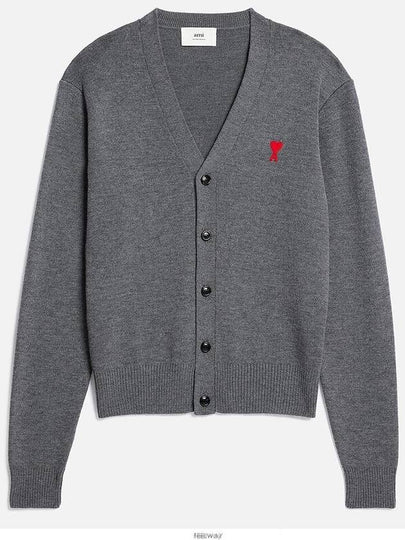 Heart Logo Merino Wool Cardigan Heather Grey - AMI - BALAAN 2