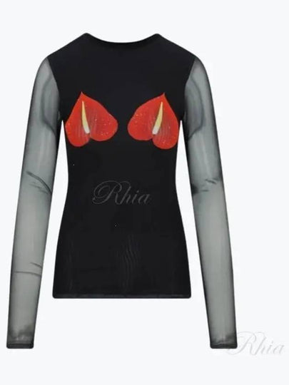 Anthurium Semi Sheer Mesh Long Sleeve T-Shirt Black - LOEWE - BALAAN 2