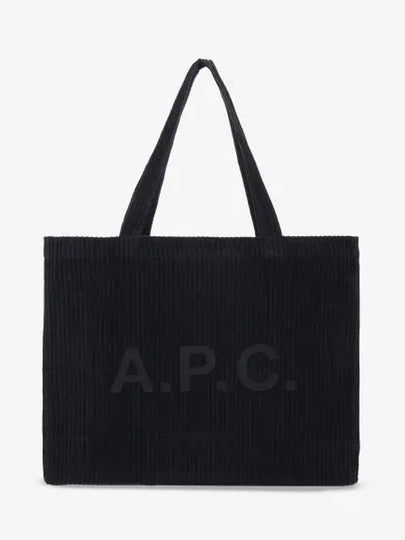 Lou Logo Print Horizontal Corduroy Tote Bag Black - A.P.C. - BALAAN 2