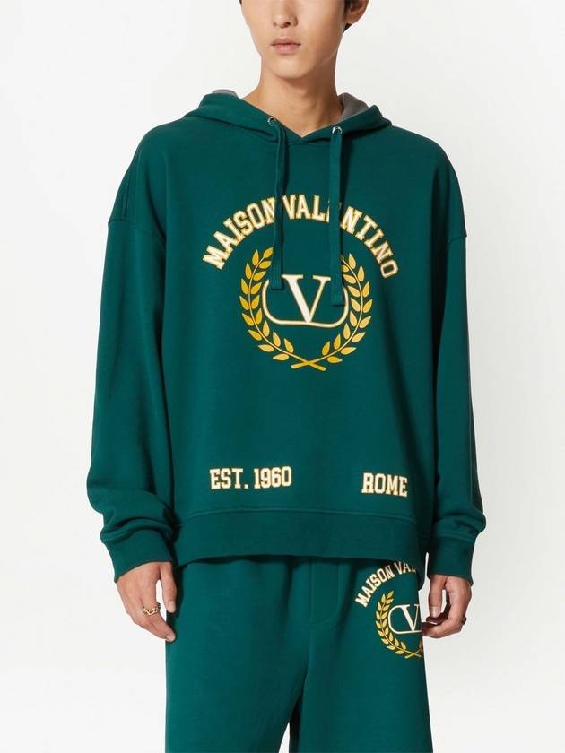 Logo Print Drawstring Hoodie Green - VALENTINO - BALAAN 4