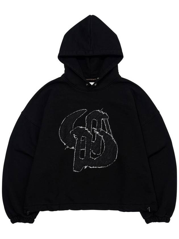 WASHED DENIM APPLIQUE SHORT HOODIE BLACK - DON’T ASK MY PLAN - BALAAN 4