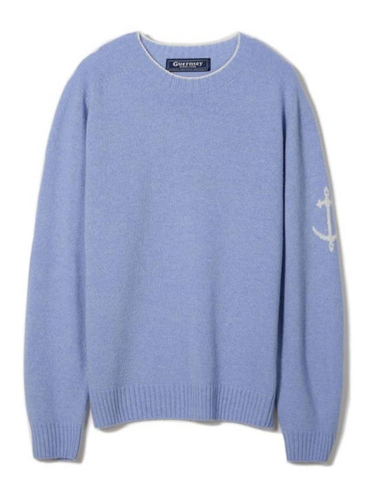 Wholegarment merino wool sweater blue - GUERNSEY WOOLLENS - BALAAN 1
