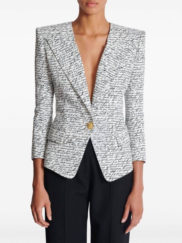 1 Button Love Letter Print Jacket White - BALMAIN - BALAAN 6