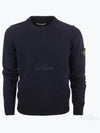 Logo Patch Crew Neck Wool Knit Top Navy - STONE ISLAND - BALAAN 2