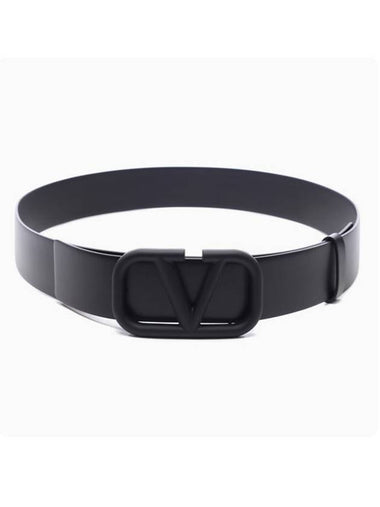 V Logo Buckle Leather Belt Black - VALENTINO - BALAAN 1