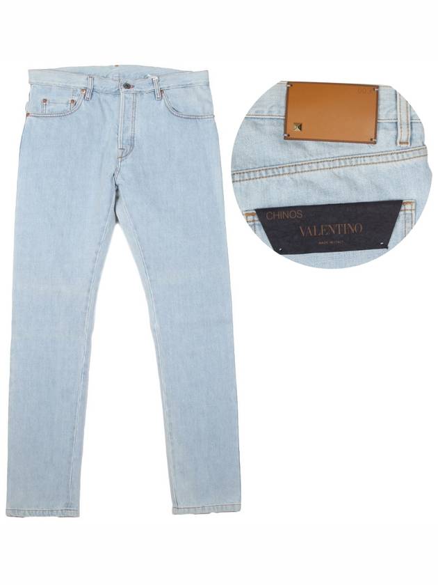 Men's Slim Chino Denim Jeans Light Blue - VALENTINO - BALAAN.