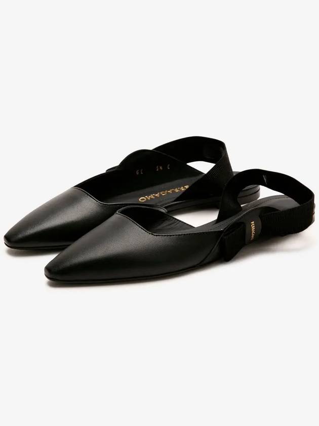 Leather Slingback Flat Black - SALVATORE FERRAGAMO - BALAAN 3