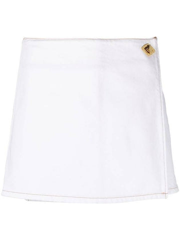 Wrap Denim A-Line Skirt White - GANNI - BALAAN 1