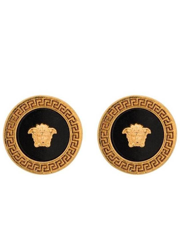 Enamel Medusa Stud Earrings Black Gold - VERSACE - BALAAN 2