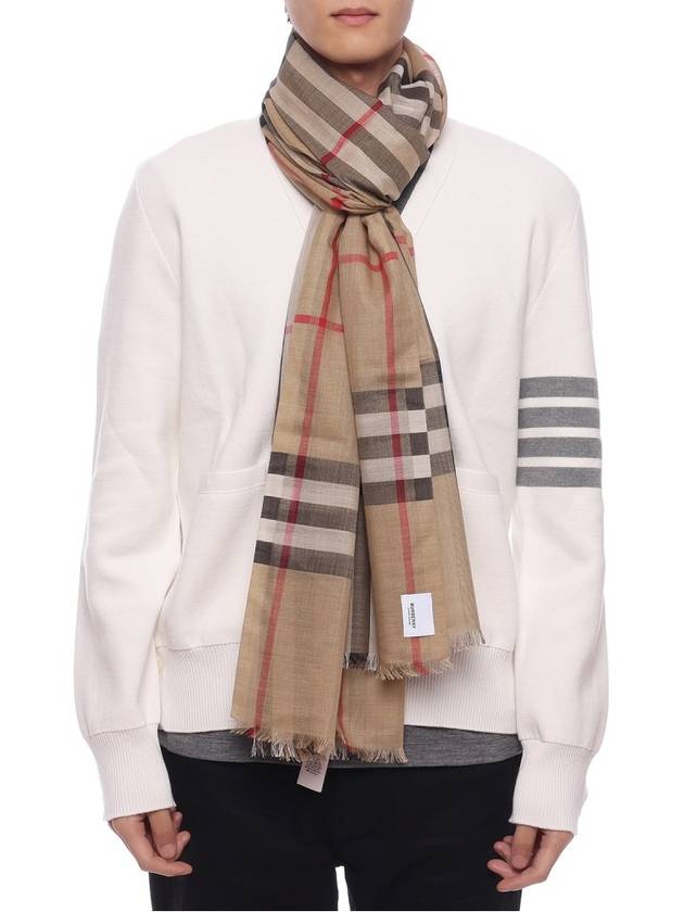 Check Wool Silk Scarf Beige - BURBERRY - BALAAN 4