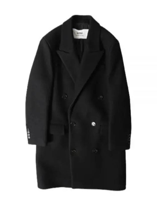 Wool Double Coat Black - AMI - BALAAN 1