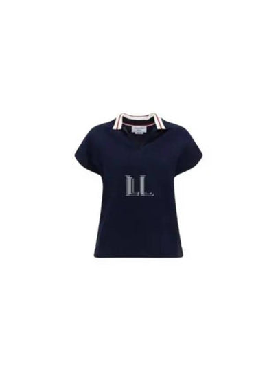 Women's Cricket Stripe Lightweight Cotton Short Sleeve Polo Shirt Navy - THOM BROWNE - BALAAN 2