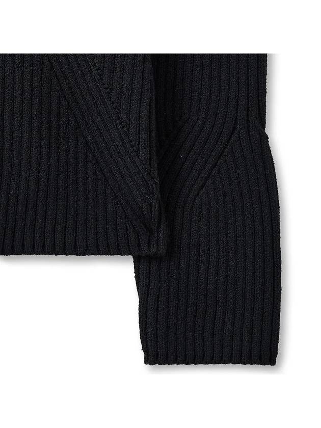 Wool Ribbed Zip-Up Cardigan Black - NOIRER - BALAAN 7