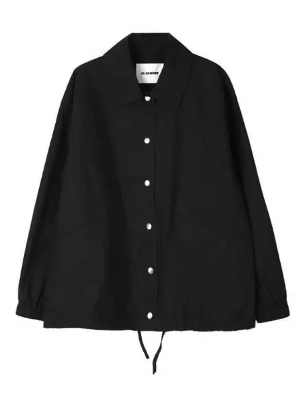 Back Logo Print Drawstring Cotton Shirt Jacket Black - JIL SANDER - BALAAN 2