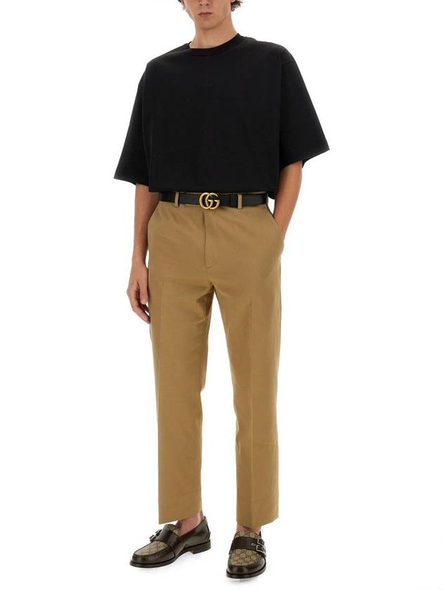 Gabardine Cotton Straight Pants Beige - GUCCI - BALAAN 3