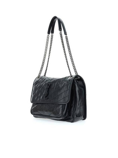 Nikki Medium Krinkle Vintage Leather Shoulder Bag Black - SAINT LAURENT - BALAAN 2