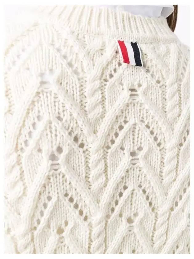 Women's Pointel Cable Merino Wool Pullover Knit Top White - THOM BROWNE - BALAAN 6