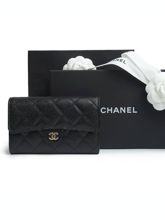 Classic Flap Caviar Gold Hardware Medium Wallet Black - CHANEL - BALAAN 2