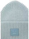 Face Patch Ribbed Wool Beanie Sky Blue Melange - ACNE STUDIOS - BALAAN 3