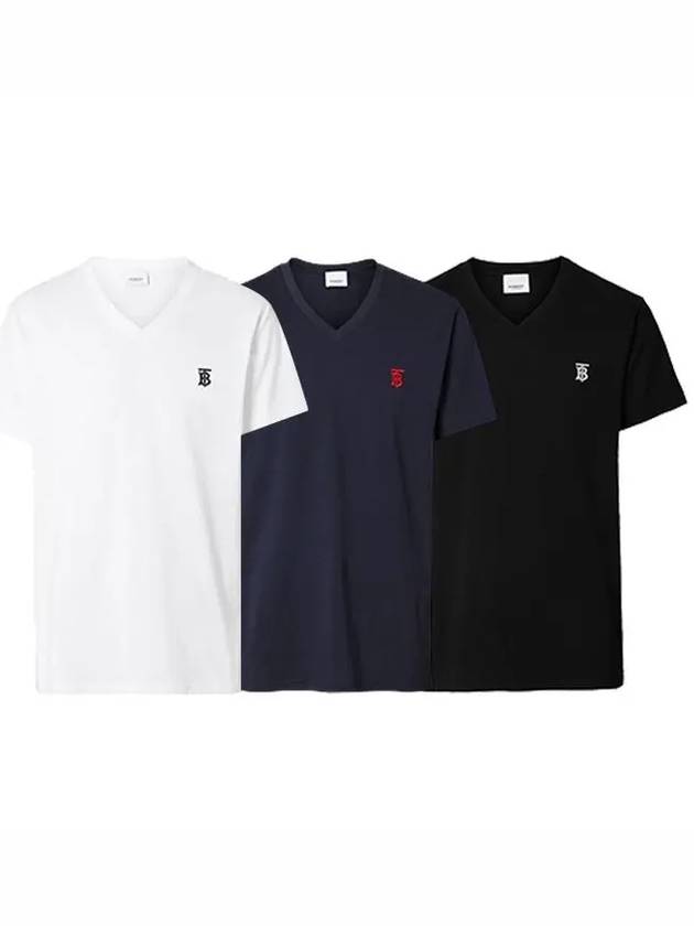 Monogram Motif V-neck Cotton Short Sleeve T-Shirt Navy - BURBERRY - BALAAN 2