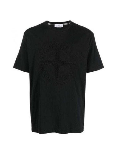 Men's Embroidered Logo Short Sleeve T-Shirt Black - STONE ISLAND - BALAAN 1