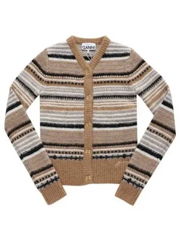 Striped Soft Wool Knit Cardigan Brown - GANNI - BALAAN 2