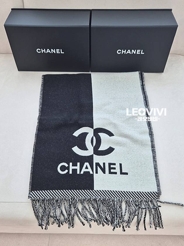 CC logo lettering wool muffler black AAA255 - CHANEL - BALAAN 9