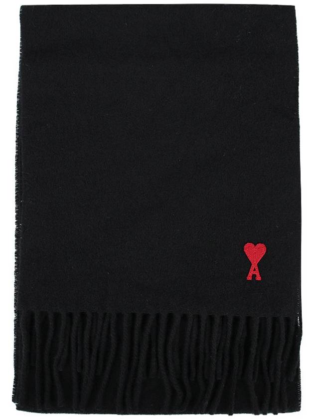 Small Heart Logo Wool Scarf Black - AMI - BALAAN 4