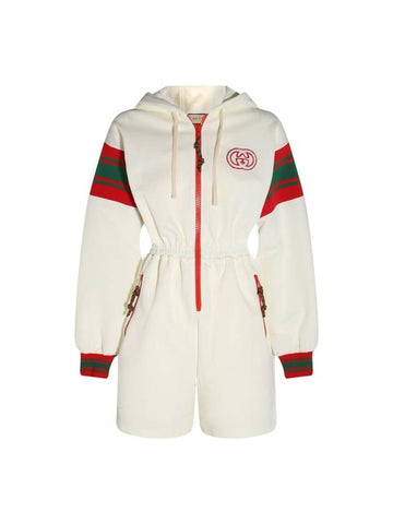 Interlocking G Logo Hooded Jersey Zipped Jumpsuit Ivory - GUCCI - BALAAN.