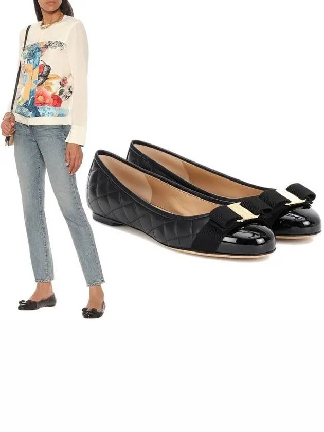 Varina Quilting Leather Ballet Flat Black - SALVATORE FERRAGAMO - BALAAN 2