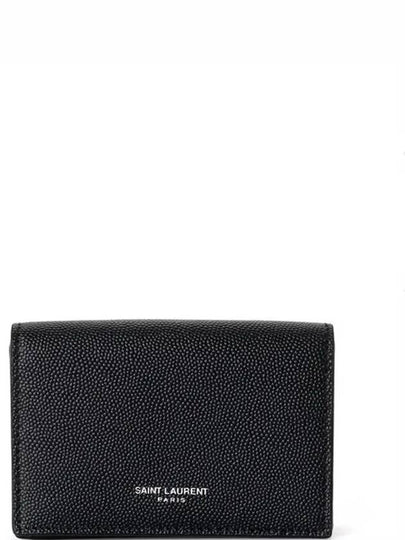 Business Flap in Grain De Poudre Embossed Leather Card Wallet Black - SAINT LAURENT - BALAAN 2