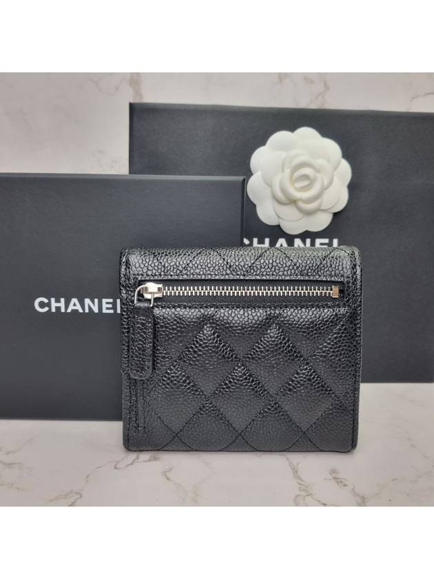 Small Classic Flap Wallet Grained Calfskin Silver Black - CHANEL - BALAAN 3