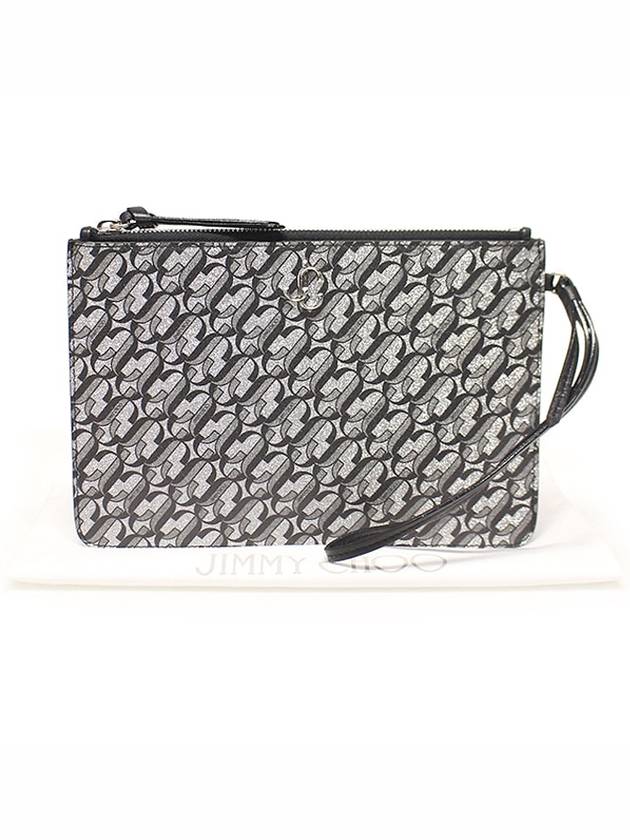 JC Monogram Silver Black Glitter Leather FARA Hand Strap Clutch - JIMMY CHOO - BALAAN 1