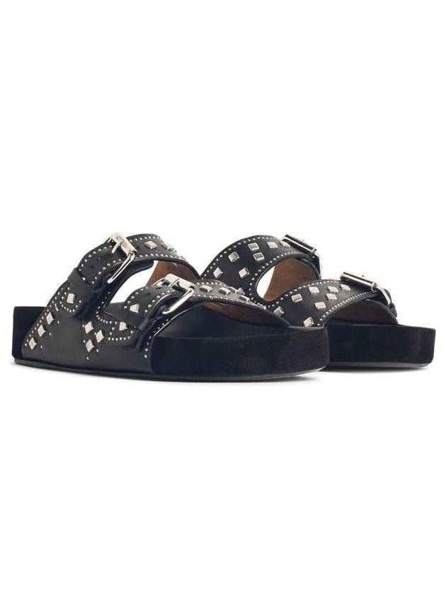 Isabel Marant Étoile 'Lennyo' Black Leather Slippers - ISABEL MARANT ETOILE - BALAAN 2